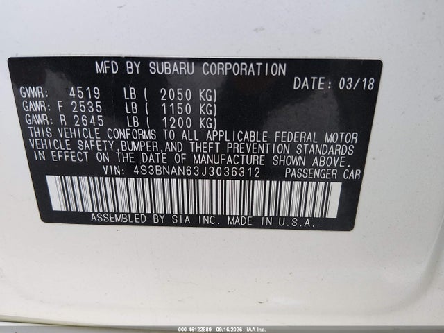 Продаж на аукціоні авто 2018 Subaru Legacy 2.5i Limited, vin: 4S3BNAN63J3036312, номер лоту: 46122889