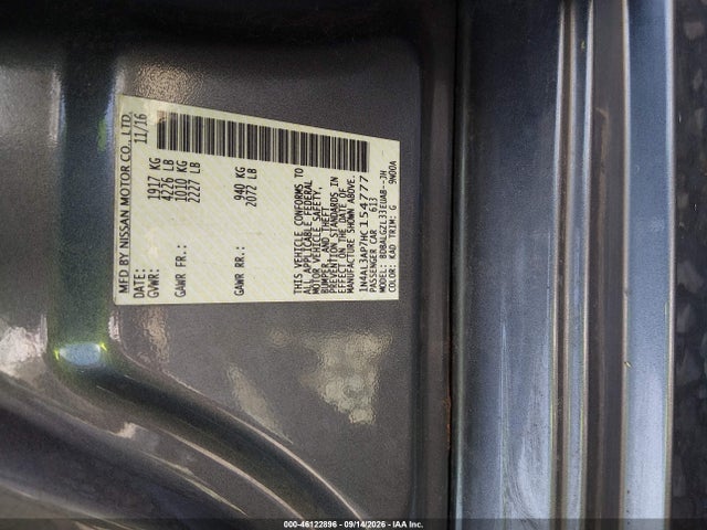 46122896 :رقم المزاد ، 1N4AL3AP7HC154777 vin ، 2017 Nissan Altima 2.5 S مزاد بيع