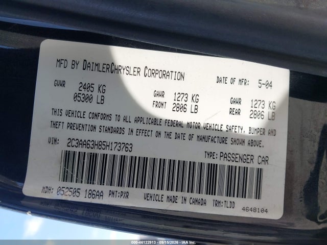 2005 Chrysler 300c მანქანა იყიდება აუქციონზე, vin: 2C3AA63H85H173763, აუქციონის ნომერი: 46122913