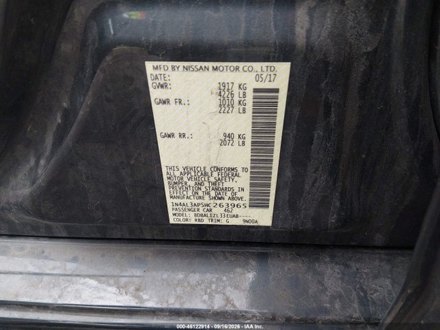 2017 Nissan Altima 2.5 Sv მანქანა იყიდება აუქციონზე, vin: 1N4AL3AP5HC263965, აუქციონის ნომერი: 46122914