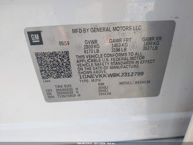Aukcja sprzedaży 2019 Chevrolet Traverse Premier, vin: 1GNEVKKW8KJ312799, numer aukcji: 46122916