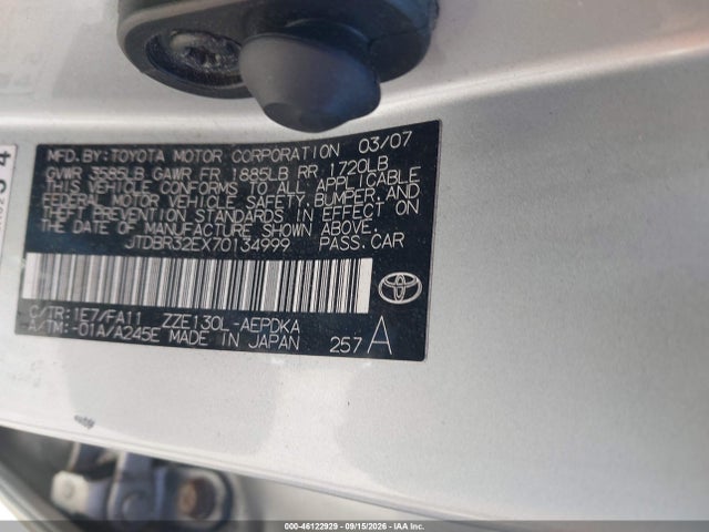 Продаж на аукціоні авто 2007 Toyota Corolla Ce, vin: JTDBR32EX70134999, номер лоту: 46122929