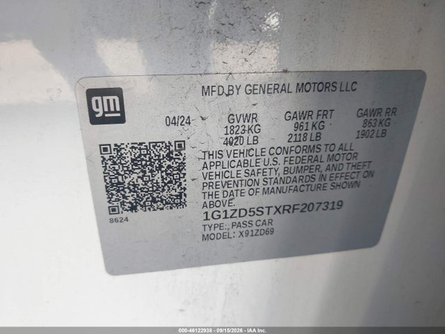 2024 Chevrolet Malibu Fwd 1lt მანქანა იყიდება აუქციონზე, vin: 1G1ZD5STXRF207319, აუქციონის ნომერი: 46122938