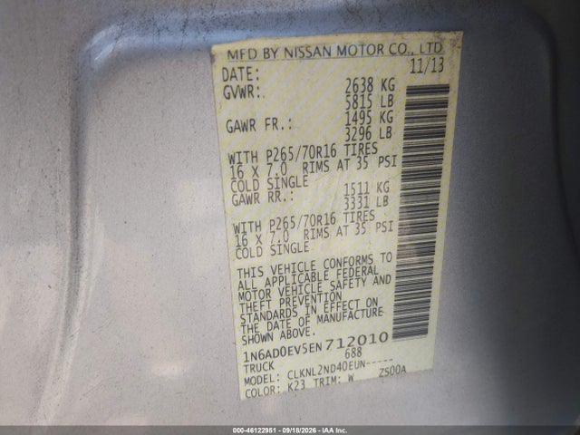 Auction sale of the 2014 Nissan Frontier Sv, vin: 1N6AD0EV5EN712010, lot number: 46122951