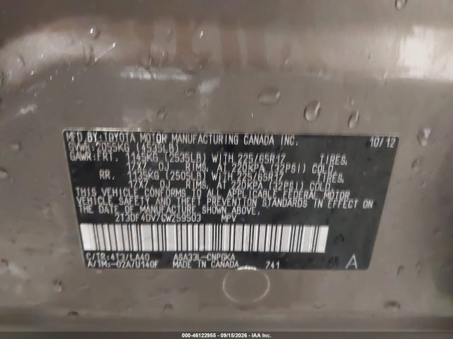 Продаж на аукціоні авто 2012 Toyota Rav4 Limited, vin: 2T3DF4DV7CW259503, номер лоту: 46122955