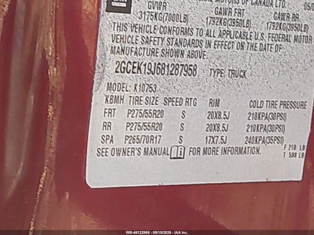 Продаж на аукціоні авто 2008 Chevrolet Silverado 1500 Lt1, vin: 2GCEK19J681287958, номер лоту: 46122968