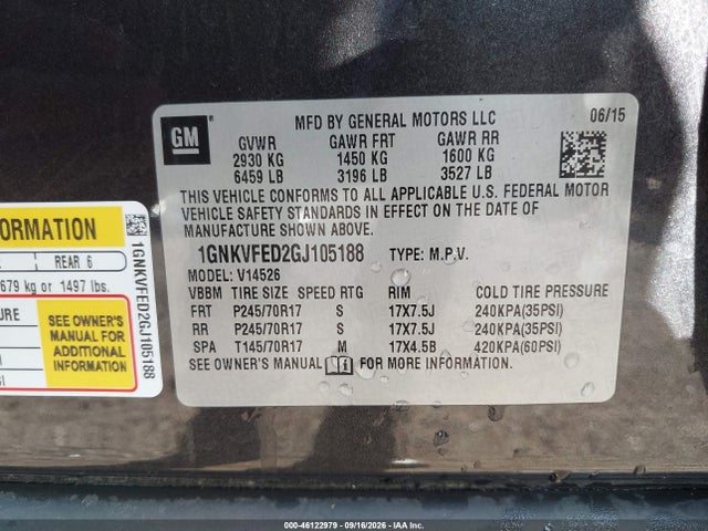 Продаж на аукціоні авто 2016 Chevrolet Traverse Ls, vin: 1GNKVFED2GJ105188, номер лоту: 46122979
