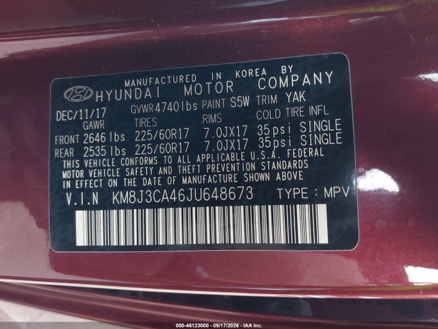 Aukcja sprzedaży 2018 Hyundai Tucson Sel, vin: KM8J3CA46JU648673, numer aukcji: 46123000