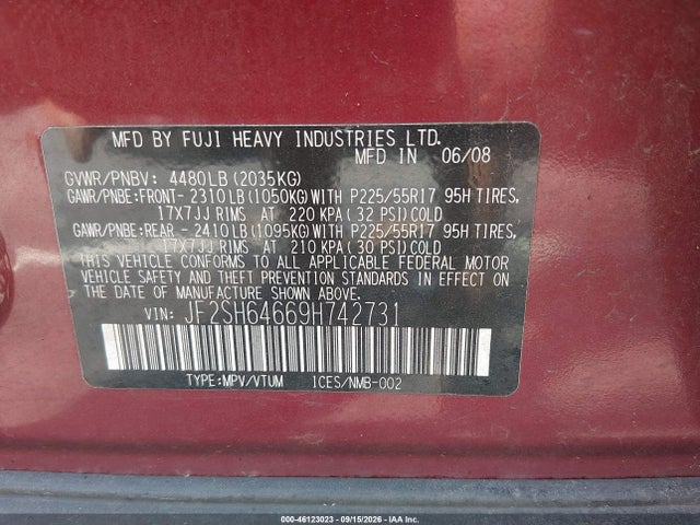Продаж на аукціоні авто 2009 Subaru Forester 2.5x Limited, vin: JF2SH64669H742731, номер лоту: 46123023