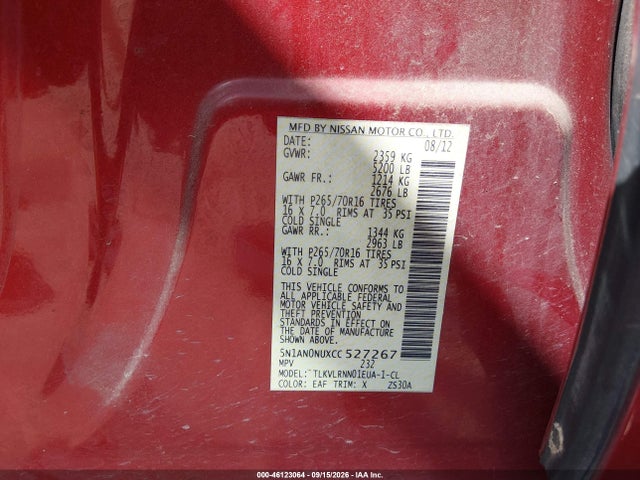 Продажа на аукционе авто 2012 Nissan Xterra S, vin: 5N1AN0NUXCC527267, номер лота: 46123064