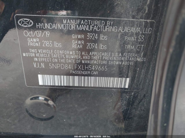 2020 Hyundai Elantra Value Edition მანქანა იყიდება აუქციონზე, vin: 5NPD84LFXLH549665, აუქციონის ნომერი: 46123078