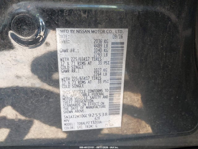 Aukcja sprzedaży 2016 Nissan Rogue S, vin: 5N1AT2MT0GC925538, numer aukcji: 46123101