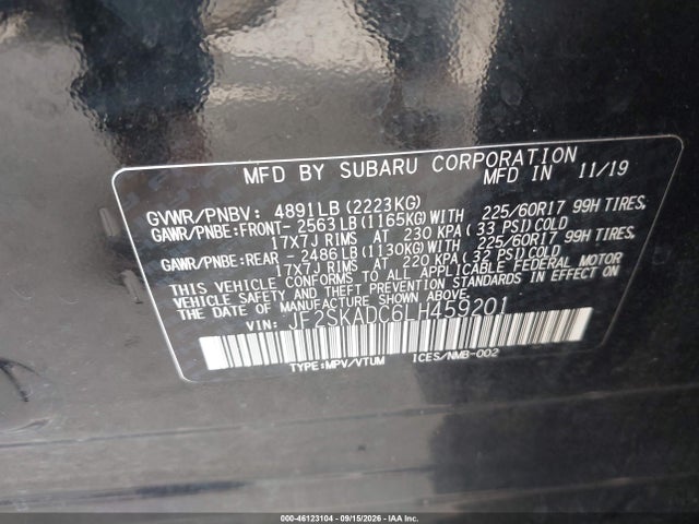 46123104 :رقم المزاد ، JF2SKADC6LH459201 vin ، 2020 Subaru Forester مزاد بيع
