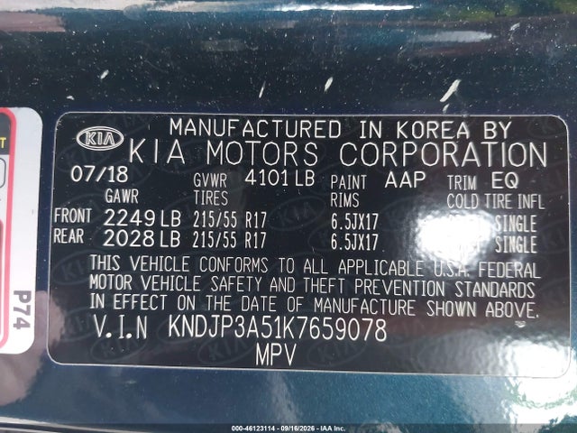 Aukcja sprzedaży 2019 Kia Soul +, vin: KNDJP3A51K7659078, numer aukcji: 46123114