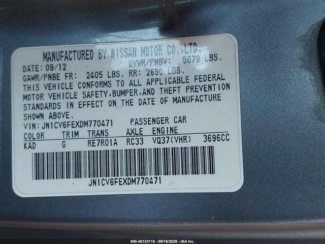 Продаж на аукціоні авто 2013 Infiniti G37, vin: JN1CV6FEXDM770471, номер лоту: 46123115