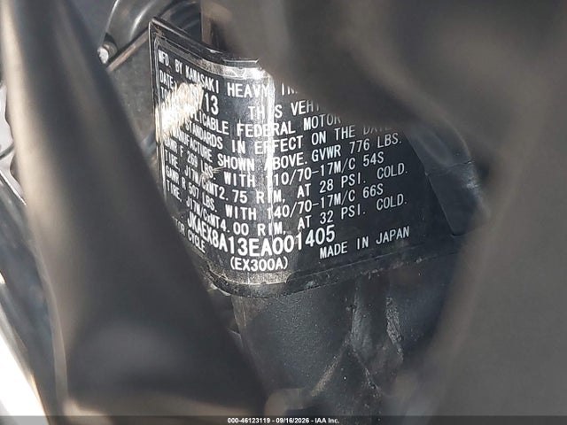 Aukcja sprzedaży 2014 Kawasaki Ex300 A, vin: JKAEX8A13EA001405, numer aukcji: 46123119