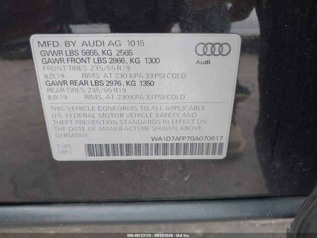 Продаж на аукціоні авто 2016 Audi Q5 3.0t Premium Plus, vin: WA1D7AFP7GA070617, номер лоту: 46123125