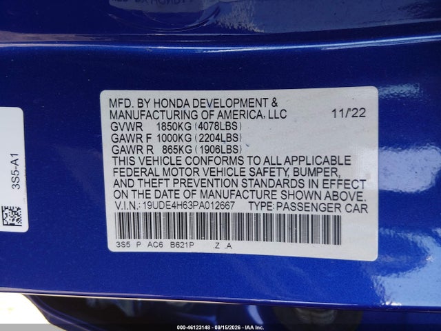 Aukcja sprzedaży 2023 Acura Integra A-spec Technology, vin: 19UDE4H63PA012667, numer aukcji: 46123148