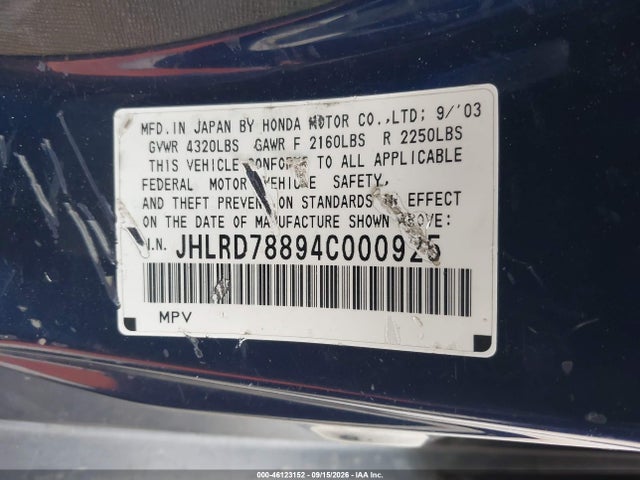 Aukcja sprzedaży 2004 Honda Cr-v Ex, vin: JHLRD78894C000925, numer aukcji: 46123152