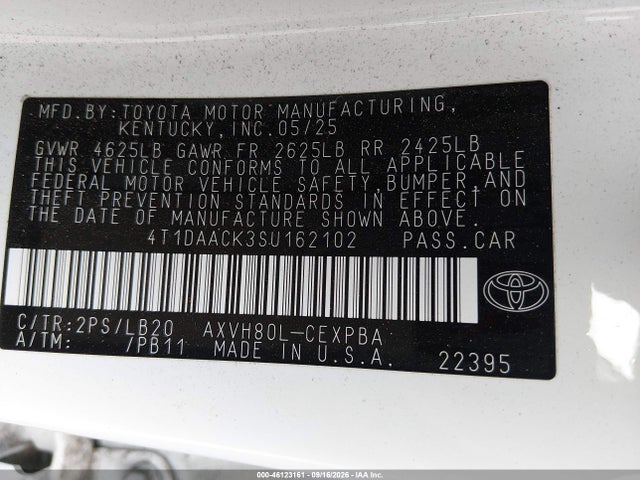Продаж на аукціоні авто 2025 Toyota Camry Xse, vin: 4T1DAACK3SU162102, номер лоту: 46123161