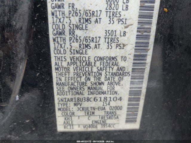 Продаж на аукціоні авто 2008 Nissan Pathfinder Se, vin: 5N1AR18U38C618104, номер лоту: 46123172