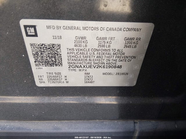 2GNAXUEV2K6190848 Chevrolet EQUINOX LT