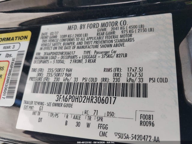Ford FUSION SE 2017 3FA6P0HD2HR306017 Image 9