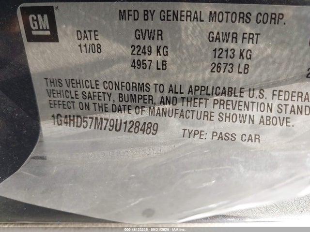 Продажа на аукционе авто 2009 Buick Lucerne Cxl-3, vin: 1G4HD57M79U128489, номер лота: 46123235
