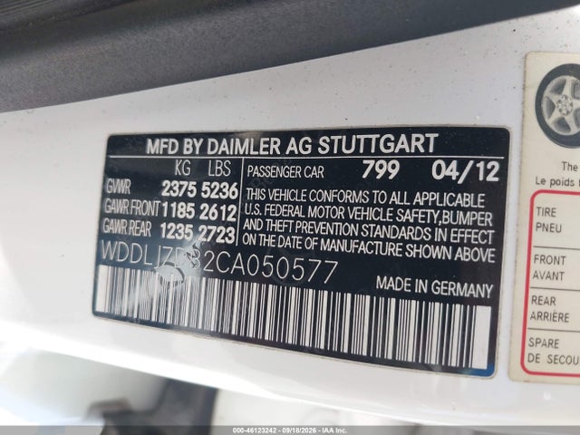 Aukcja sprzedaży 2012 Mercedes-benz Cls 550, vin: WDDLJ7DB2CA050577, numer aukcji: 46123242