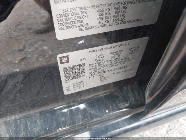 46123284 :رقم المزاد ، 1GCRYDEDXLZ364834 vin ، 2020 Chevrolet Silverado 1500 4wd  Standard Bed Lt مزاد بيع