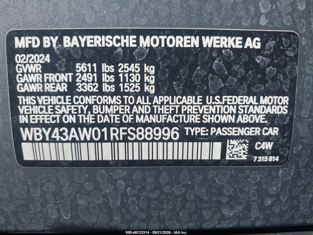 BMW I4 Gran Coupe Edrive35 2024 WBY43AW01RFS88996 Image 9