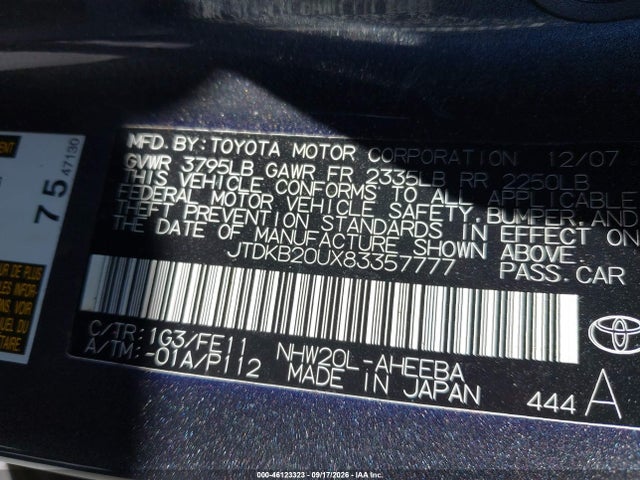 46123323 :رقم المزاد ، jtdkb20ux83357777 vin ، 2008 Toyota Prius مزاد بيع