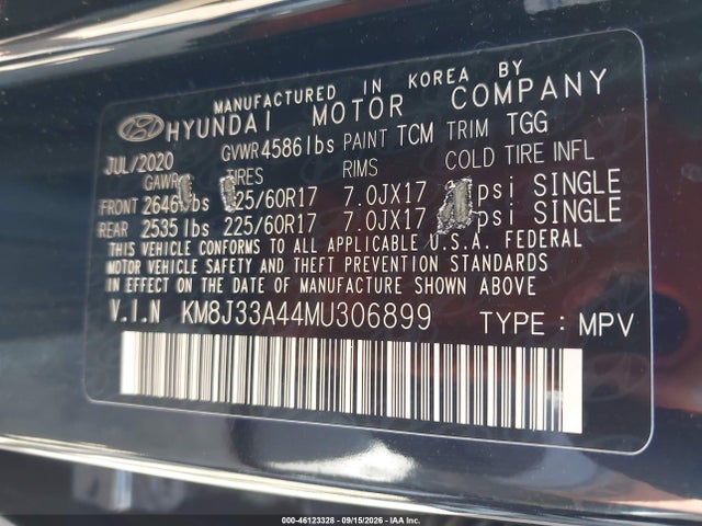 Продажа на аукционе авто 2021 Hyundai Tucson Value, vin: KM8J33A44MU306899, номер лота: 46123328