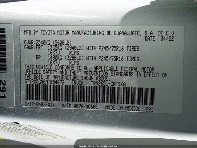 Toyota Tacoma Sr 2022 3TYRX5GN6NT054672 Image 9