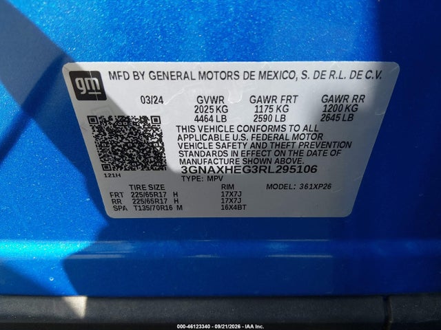 Aukcja sprzedaży 2024 Chevrolet Equinox Fwd Ls, vin: 3GNAXHEG3RL295106, numer aukcji: 46123340