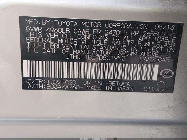 2013 Lexus Gs 350 მანქანა იყიდება აუქციონზე, vin: JTHCE1BL7D5019521, აუქციონის ნომერი: 46123341