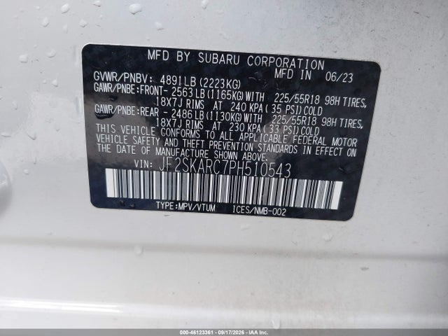 46123361 :رقم المزاد ، JF2SKARC7PH510543 vin ، 2023 Subaru Forester Touring مزاد بيع