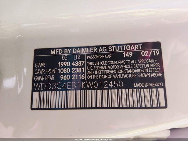 Продаж на аукціоні авто 2019 Mercedes-benz A 220, vin: WDD3G4EB1KW012450, номер лоту: 46123366