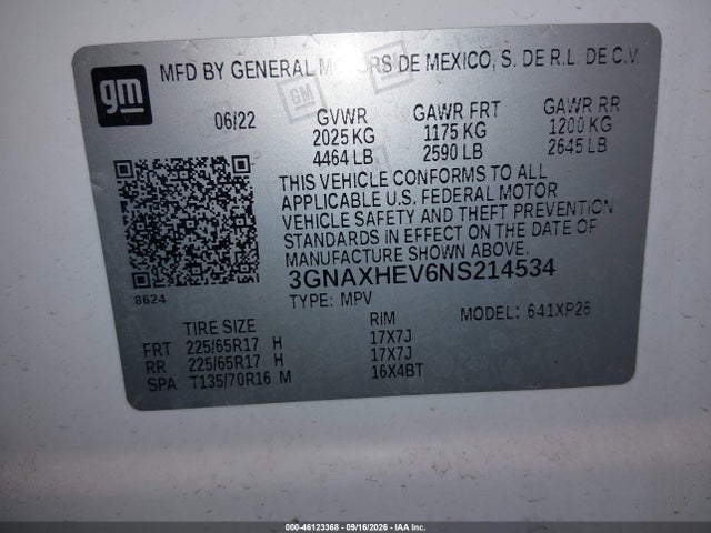 Aukcja sprzedaży 2022 Chevrolet Equinox Fwd Ls, vin: 3GNAXHEV6NS214534, numer aukcji: 46123368