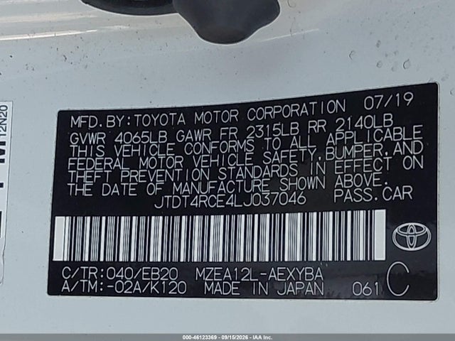 Продаж на аукціоні авто 2020 Toyota Corolla Xse, vin: JTDT4RCE4LJ037046, номер лоту: 46123369