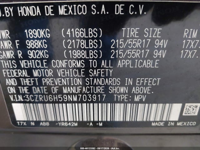 Aukcja sprzedaży 2022 Honda Hr-v Awd Ex, vin: 3CZRU6H59NM703917, numer aukcji: 46123392