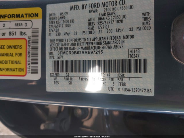 Aukcja sprzedaży 2024 Ford Bronco Sport Big Bend, vin: 3FMCR9B62RRE97215, numer aukcji: 46123406