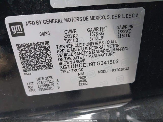 2026 Gmc Sierra 1500 Elevation მანქანა იყიდება აუქციონზე, vin: 3GTUHCED9TG341503, აუქციონის ნომერი: 46123443