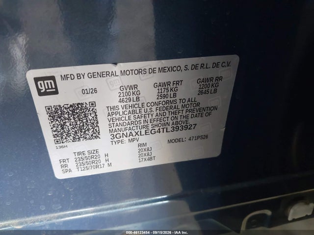 Продаж на аукціоні авто 2026 Chevrolet Equinox Fwd Rs, vin: 3GNAXLEG4TL393927, номер лоту: 46123454