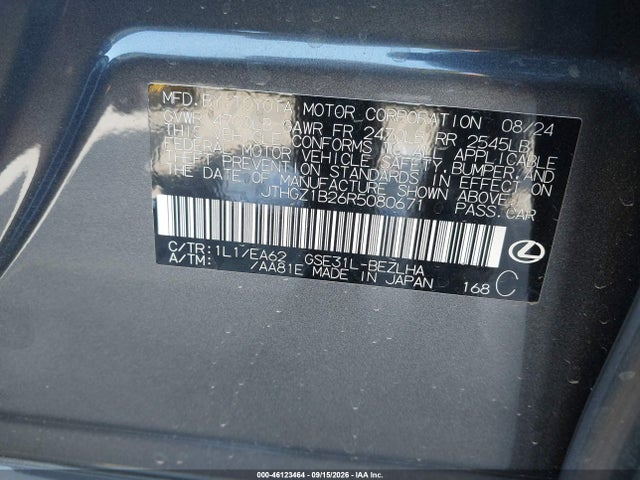 2024 Lexus Is 350 F Sport მანქანა იყიდება აუქციონზე, vin: JTHGZ1B26R5080671, აუქციონის ნომერი: 46123464