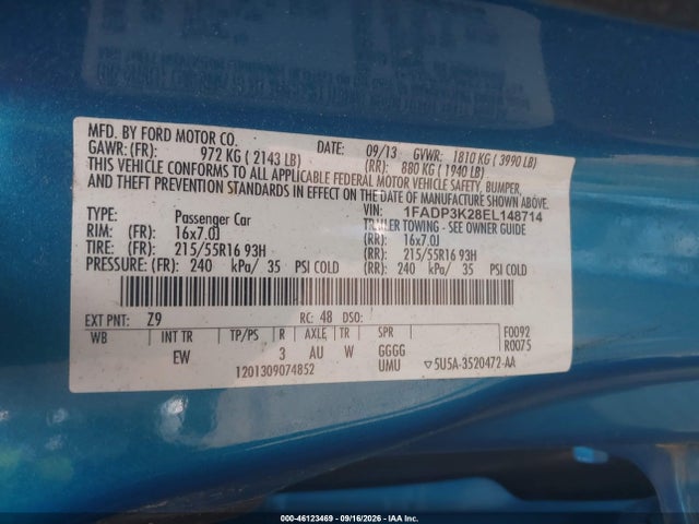 Продажа на аукционе авто 2014 Ford Focus Se, vin: 1FADP3K28EL148714, номер лота: 46123469