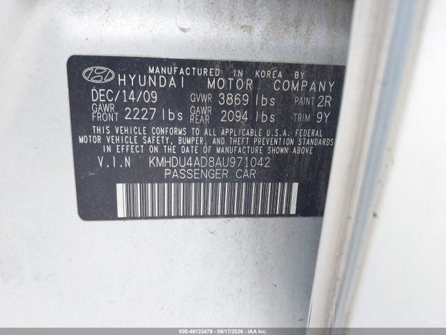 46123479 :رقم المزاد ، KMHDU4AD8AU971042 vin ، 2010 Hyundai Elantra Gls مزاد بيع