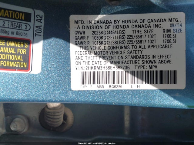 Продаж на аукціоні авто 2014 Honda Cr-v Ex, vin: 2HKRM3H58EH562736, номер лоту: 46123483
