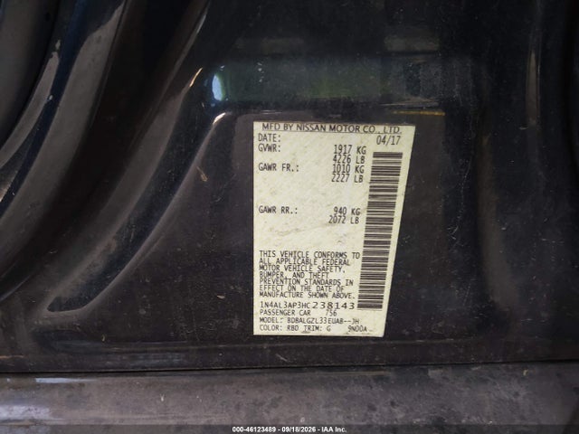46123489 :رقم المزاد ، 1N4AL3AP3HC238143 vin ، 2017 Nissan Altima 2.5 S مزاد بيع