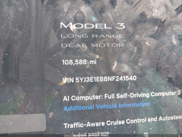 46123505 :رقم المزاد ، 5YJ3E1EB8NF241540 vin ، 2022 Tesla Model 3 Long Range Dual Motor All-wheel Drive مزاد بيع
